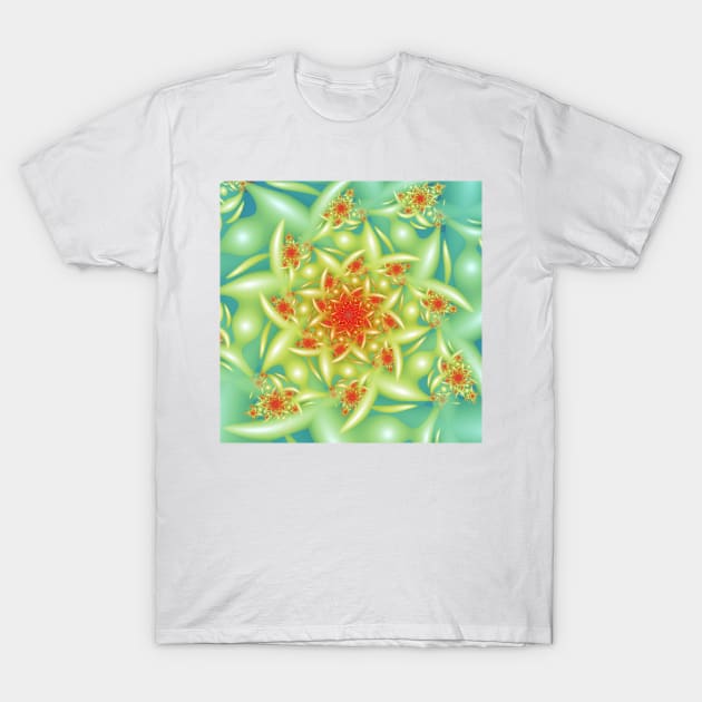 Red and Green Flower Fractal T-Shirt by pinkal